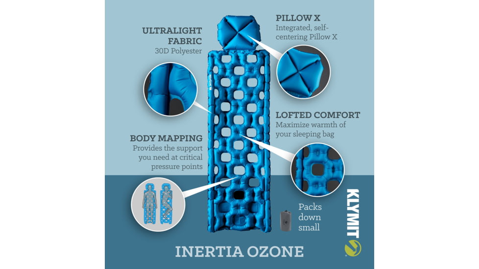 Klymit Inertia Ozone Sleeping Pad, Blue, Regular, 06OZBL02C