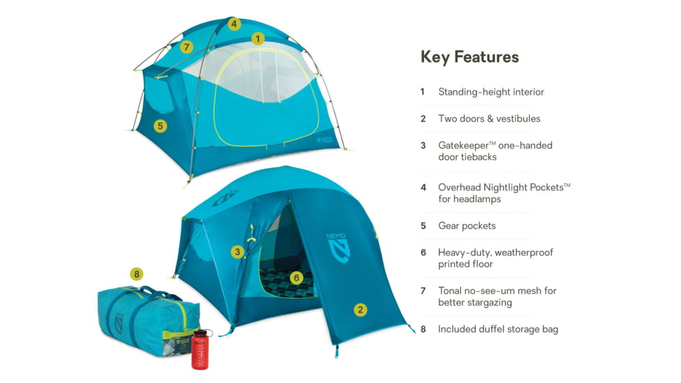 NEMO Equipment Aurora Highrise Camping Tent, Atoll/Oasis, 4 Person, 811666036438