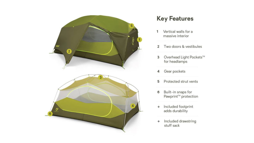 NEMO Equipment Aurora Tent and Footprint - 3 Person, mango/fog, 811666035844