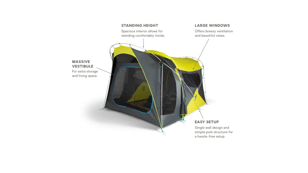 NEMO Equipment Wagontop 6 Person Tent, Granite Grey/Birch Leaf Green, 811666031457