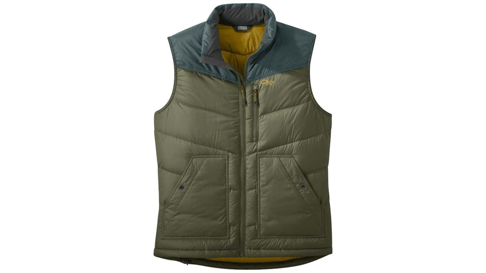 Outdoor Research Transcendent Down Vest - Mens, Fatigue/Fir, Extra Large, 2680861915009