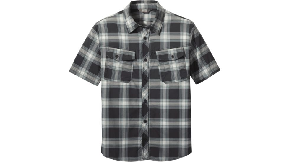 Outdoor Research Wanderer Short Sleeve Shirt - Mens, Black Plaid, Medium, 2745051107007