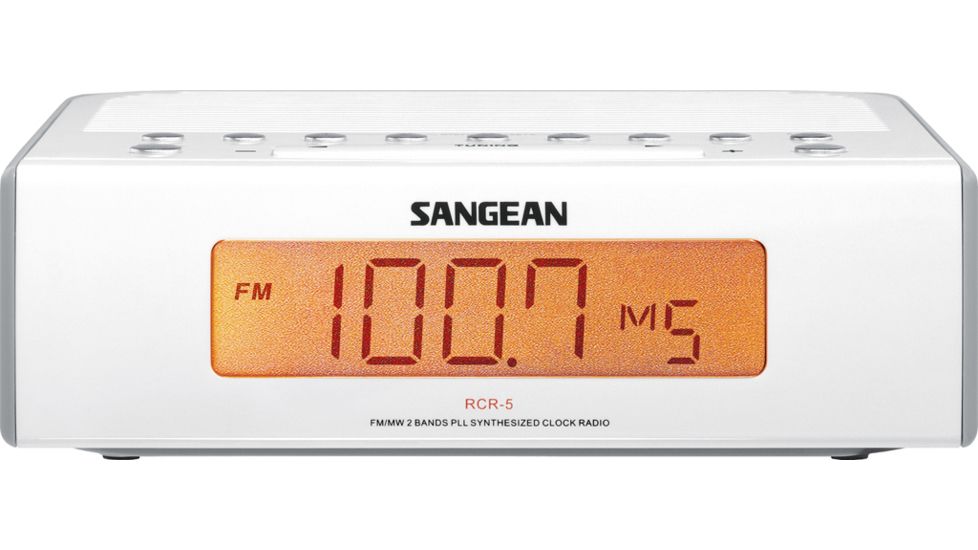 Sangean AM/FM Digital Tuning Clock Radio, White/ gray RCR-5