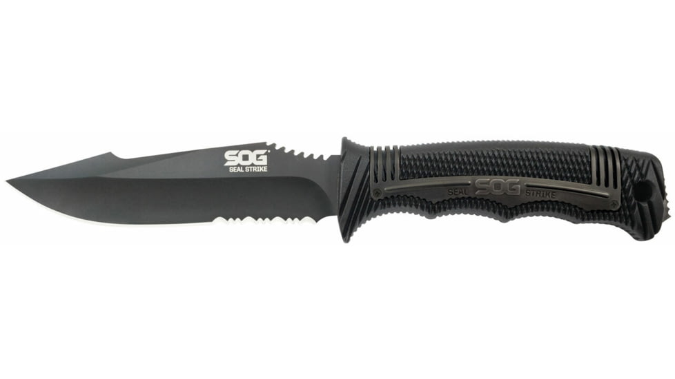 SOG Specialty Knives &amp; Tools SEAL Strike Fixed Blade Knife, 4.9in, AUS-8 Blade, Clip Point, Black, Glass Reinforced Nylon and Stainless Steel Handle, Black, SOG-SS1003-CP