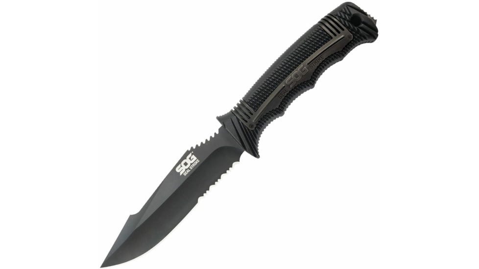 SOG Specialty Knives &amp; Tools SEAL Strike Fixed Blade Knife, 4.9in, AUS-8 Blade, Clip Point, Black, Glass Reinforced Nylon and Stainless Steel Handle, Black, SOG-SS1003-CP
