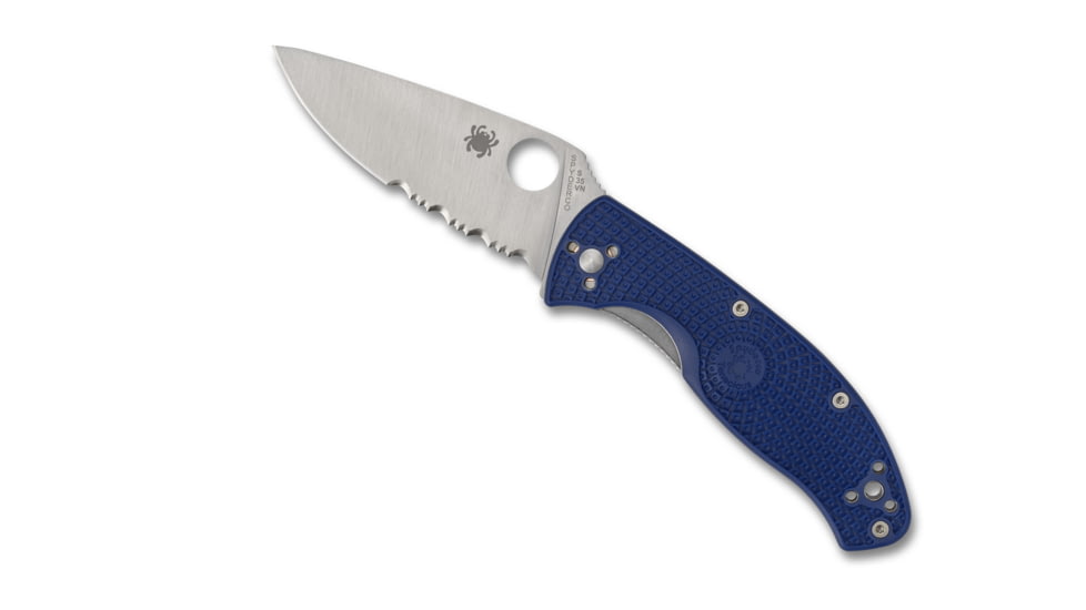 Spyderco Tenacious Folding Knife, 3.39 in, Silver Combination Blade, Blue G-10 Handle, C122PSBL