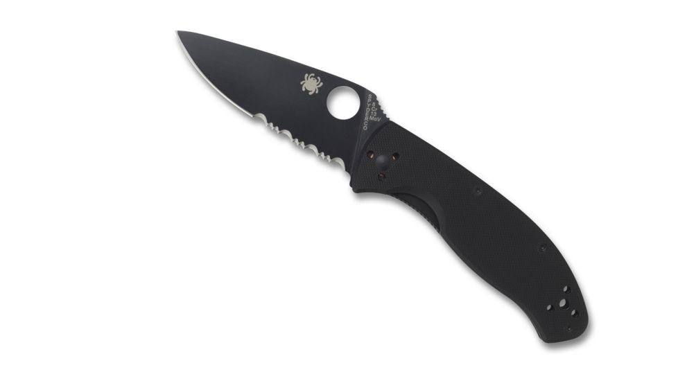 Spyderco Tenacious Folding Knife, 3.39 in, Black Partially Serrated Blade, Black G-10 Handle, C122GBBKPS