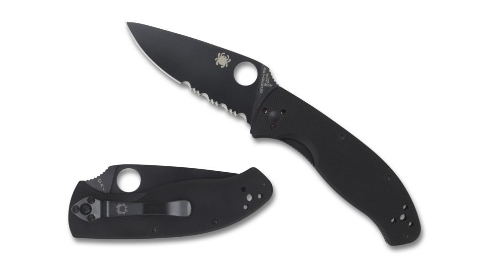 Spyderco Tenacious Folding Knife, 3.39 in, Black Partially Serrated Blade, Black G-10 Handle, C122GBBKPS