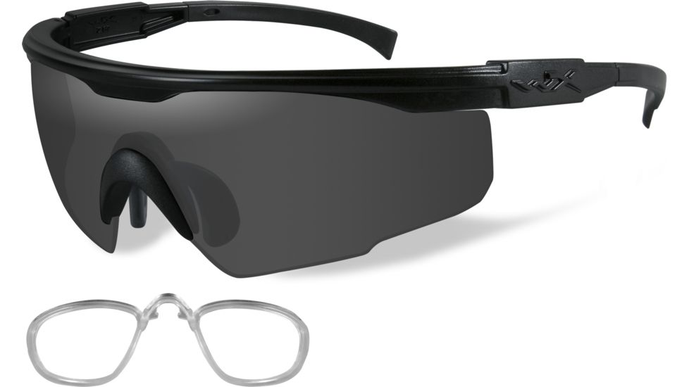 Wiley X PT-1 Sunglasses - Matte Black Frame w/ 3 Lens Package (Smoke Grey, Clear, Light Rust) w/ RX Insert PT-1SCLRX