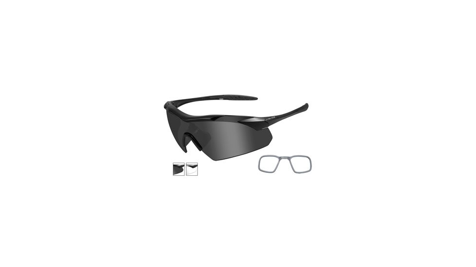 Wiley X Vapor Safety Sunglasses, 2 Lens Package, 1 Matte Black Frame w/Smoke Grey, Clear Lens, w/ RX Insert, 3501RX