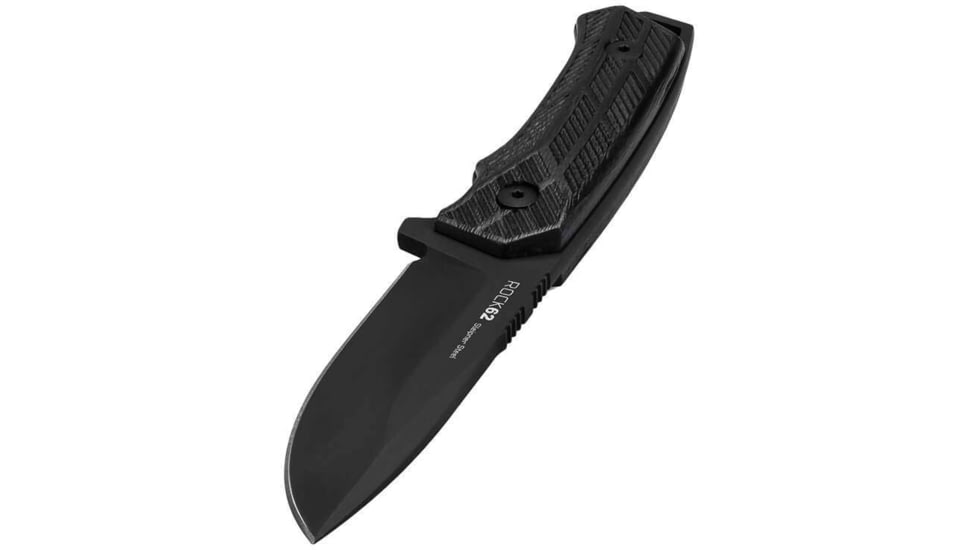 WOOX Rock 62 Fixed Blade Knife, 4.25 in, Drop Point, Mil-Spec Black, Sleipner Steel Blade, Engraved American Walnut Handle, Phantom Black, BU.KNF001.10