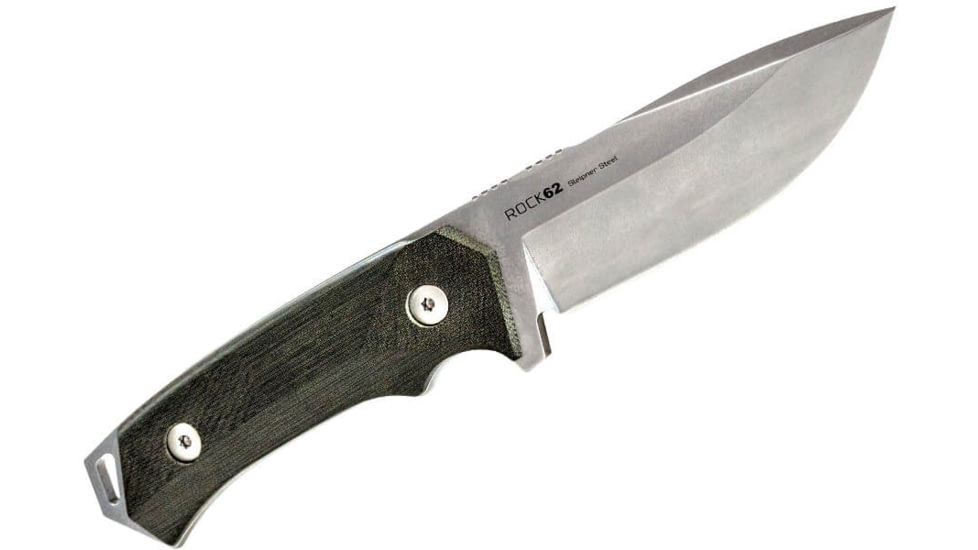 WOOX Rock 62 Fixed Blade Knife, 4.25 in, Drop Point, Stonewashed, Sleipner Steel Blade, Plain German Micarta Handle, BU.KNF001.07