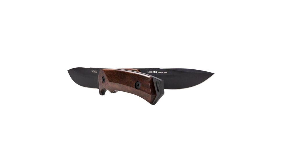 WOOX Rock 62 Fixed Blade Knife, 4.25 in, Drop Point, Mil-Spec Black, Sleipner Steel Blade, Plain American Walnut Handle, BU.KNF001.01