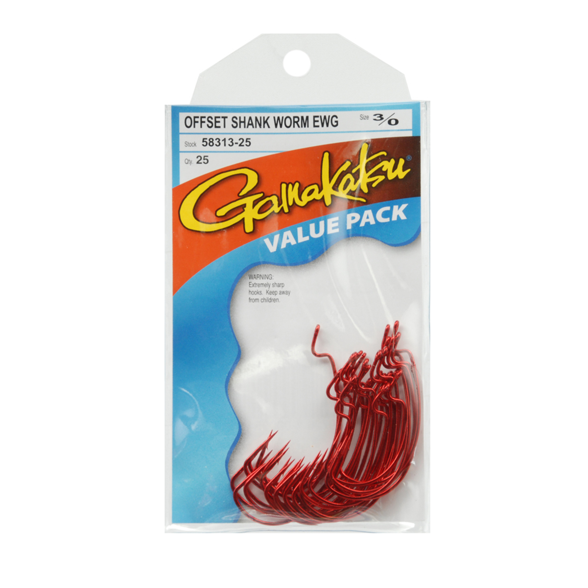 Gamakatsu EWG Shank Red Worm Hook - Size 3/0 58313-25 , 17% Off — CampSaver