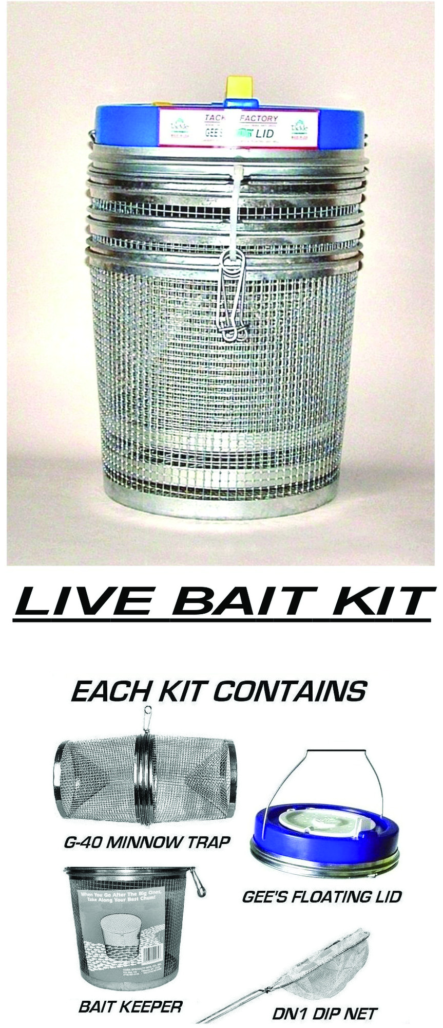Gee's Floating Complete Bait Kit With Trap Bait Keeper Lid & Net G
