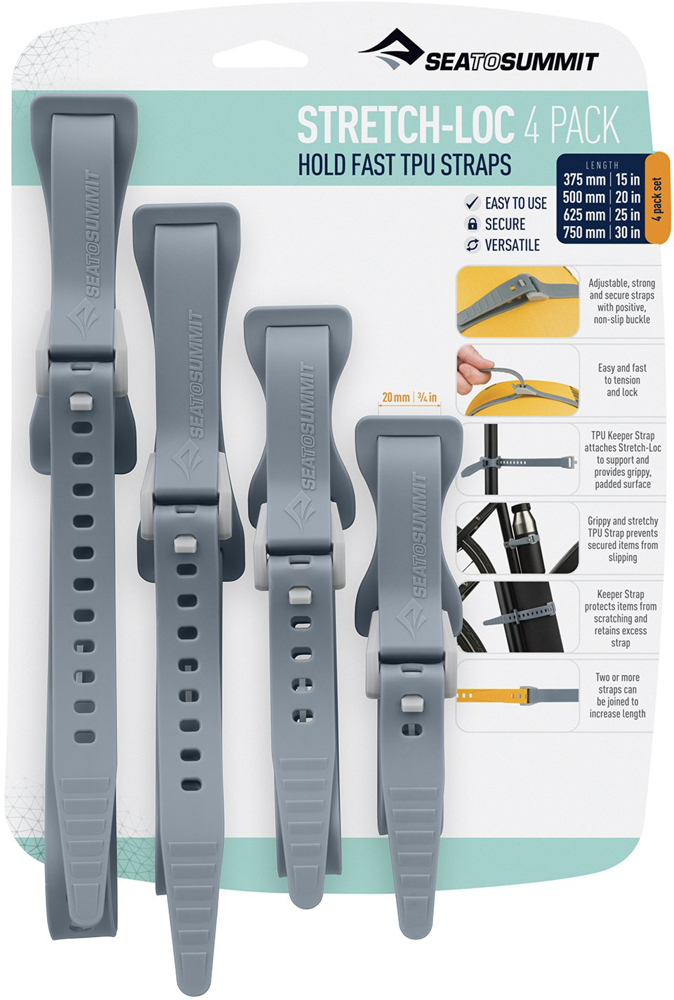 Sea to Summit Stretch-Loc TPU Straps Set, 4 Pack 856-65 — CampSaver