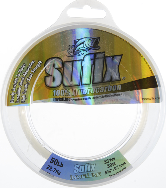 Sufix Fluorocarbon Invisiline Leader 33yd Spool - 50 lb. Test/ Clear