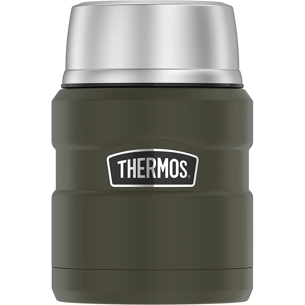 THERMOS Stainless King Vacuum-Insulated Food Jar, 24 Ounce, Army Green &  Stainless King Vacuum-Insulated Food Jar with Spoon, 16 Ounce, Matte Steel