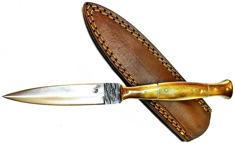 Titan International Knives Damascus Knife / Titan / Camp / Hunting Knife w/  Burnt Bone Handle