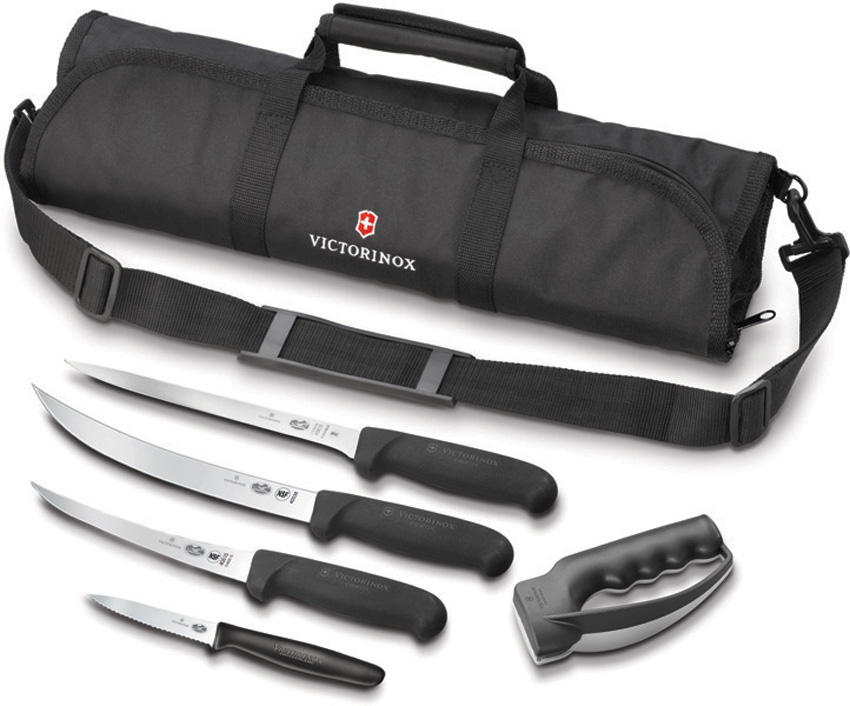 Victorinox Fish Fillet Kit Stainless Steel Black Fibrox Knife Set with  Nylon Roll For Sale