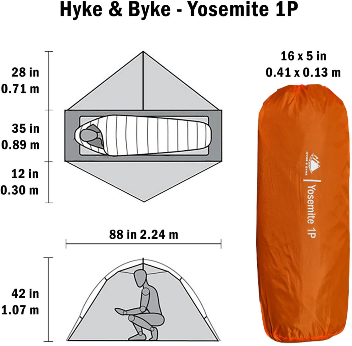 Hyke & Byke Yosemite Backpacking Tent w/ Footprint - 1 Person ...