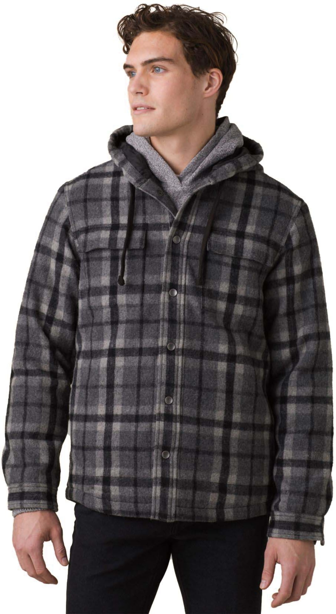 prAna Asgard Hooded Flannel Shirt, Charcoal, Medium, 1964511 — Mens ...